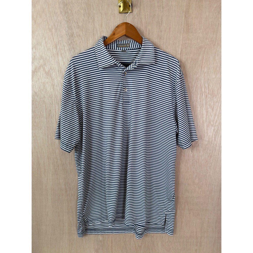 Peter Millar Summer Comfort Polo Shirt Mens Large Blue Striped Short Sleeve Golf
